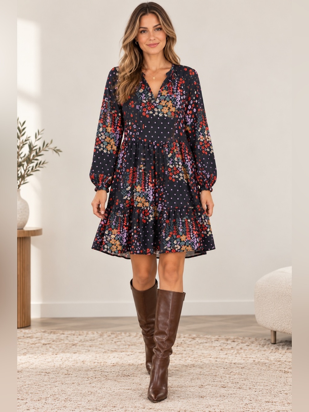 Barbour Midhurst Floral Tiered Lyocell Dress Navy Size 6 / UK 10